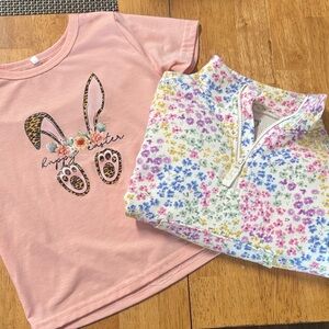 jumping beans Pink Bunny Tee with Floral Zip Pullover